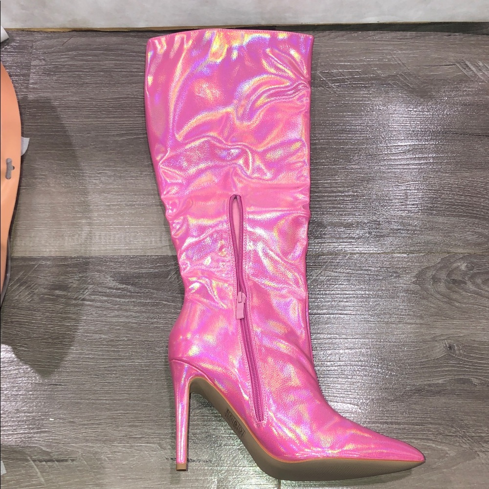 Pink Holographic Knee-High Boots New